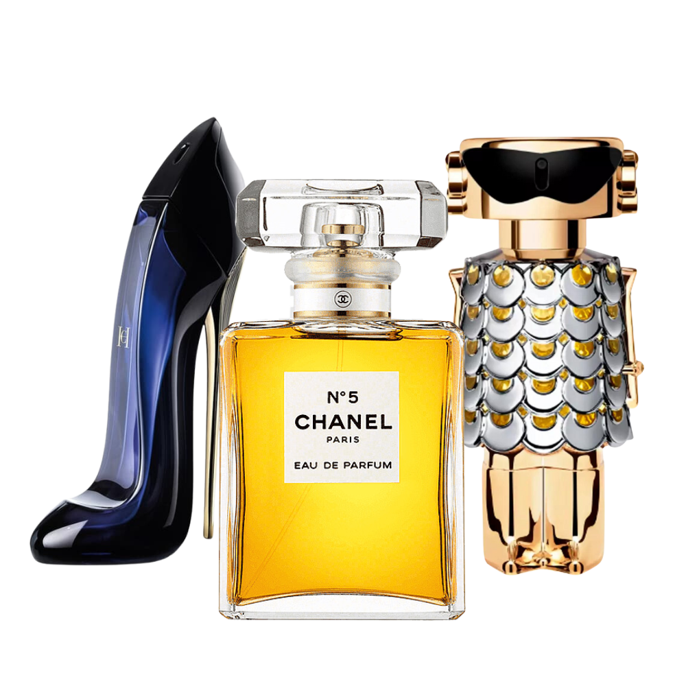 3 Parfums Carolina Herrera GOOD GIRL, Chanel Nº5 und Paco Rabanne FAME (Eau de Parfum)