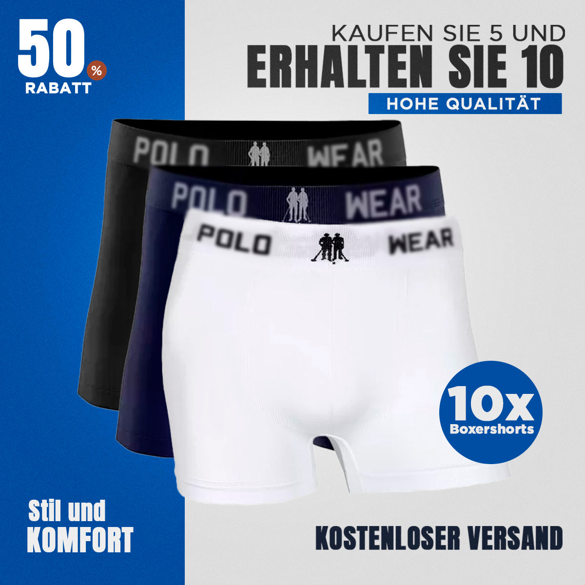 [KAUFEN SIE 5, ERHALTEN SIE 10] Kit 10 Polo W-Unterhosen