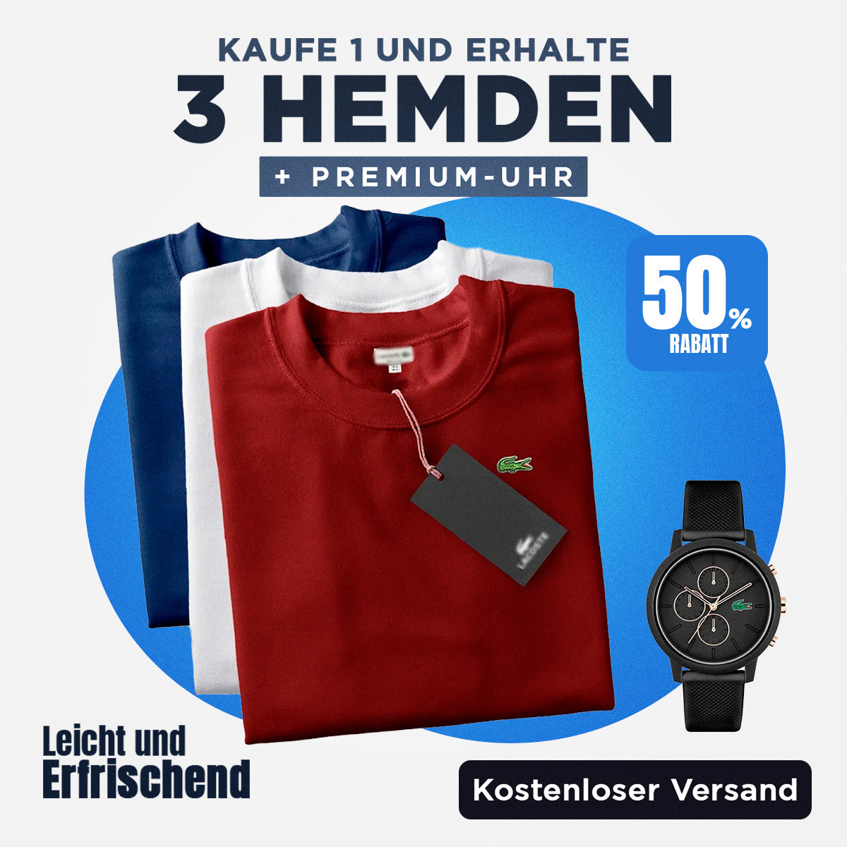 [KAUFEN SIE 1 NEHMEN SIE 4] Kit 3 LCT Essential T-Shirts + LCT -Uhr als Geschenk